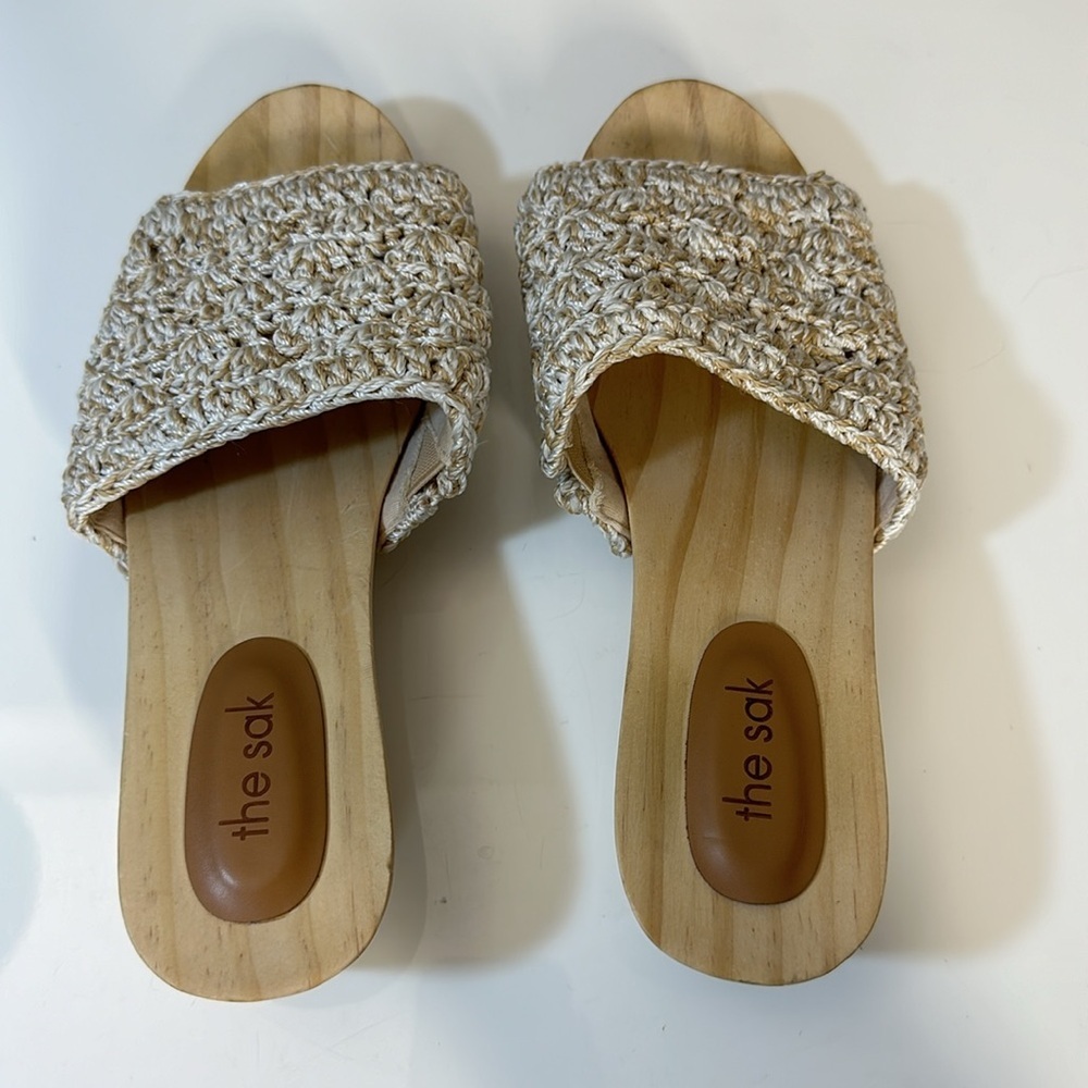 The Sak Ella Crochet Wood Slide Sandals Sz 7 Cottagecore Retro Vintage Inspired - Picture 8 of 16
